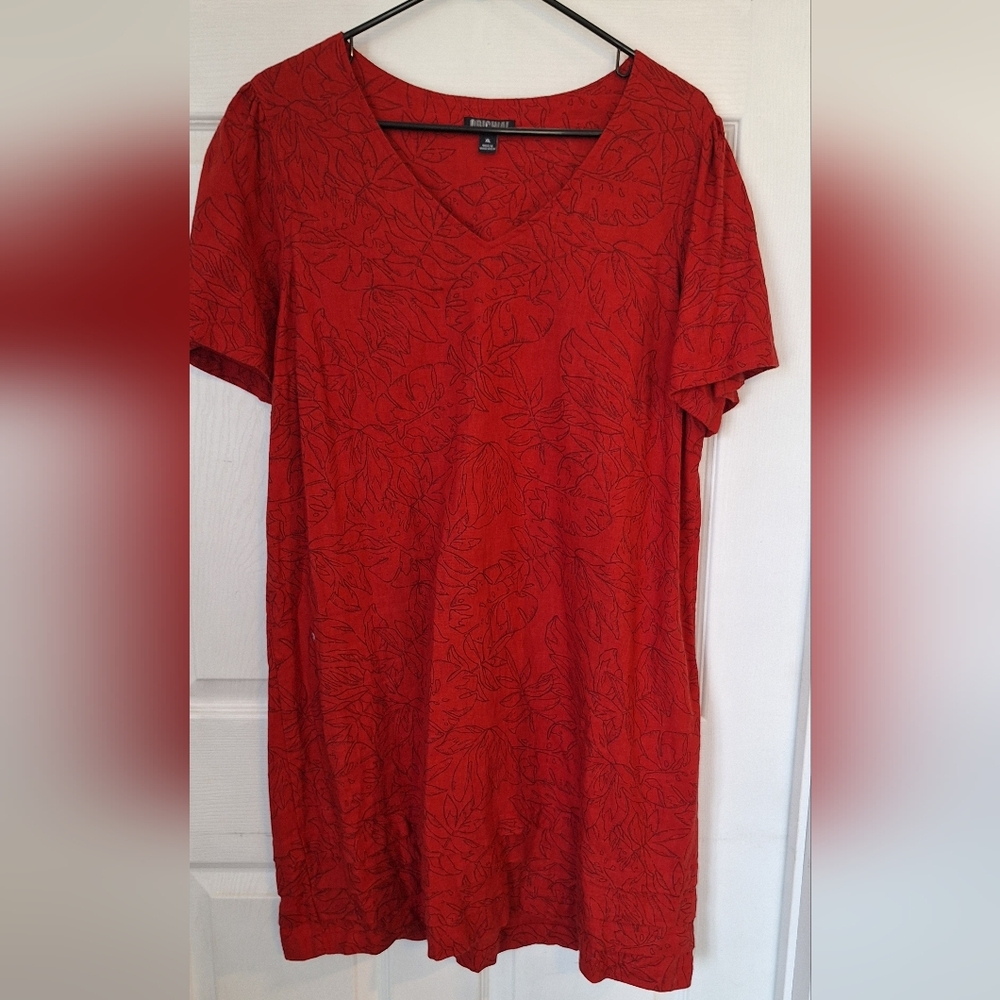 Original Nicole Miller Red Linen Blend Tropical Print Size XL
